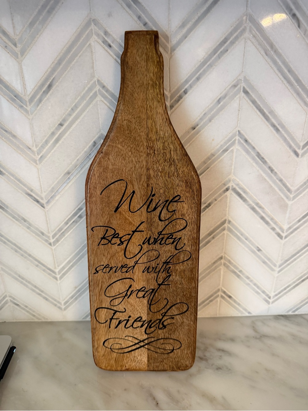 Wine Bottle Shaped Wood Sign - Brown